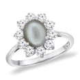 thumbnail image 1 of 14K White Gold Diamond Natural Gray Moonstone Engagement Ring Oval 8x6 mm, size 10, 1 of 1