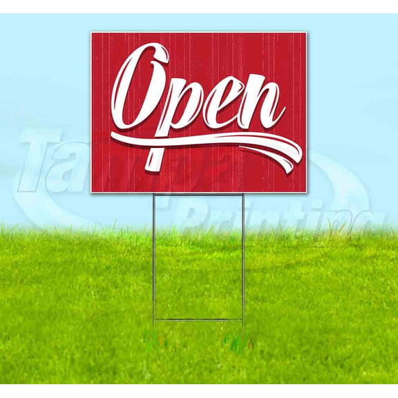 Open Red Vintage (18" x 24") Yard Sign, Includes Metal Step Stake