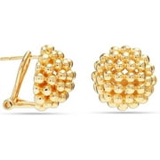 LeCalla 925 Sterling Silver 18K Yellow-Gold Plated Round Beaded Omega Back Stud Earrings for Women and Teen 15MM
