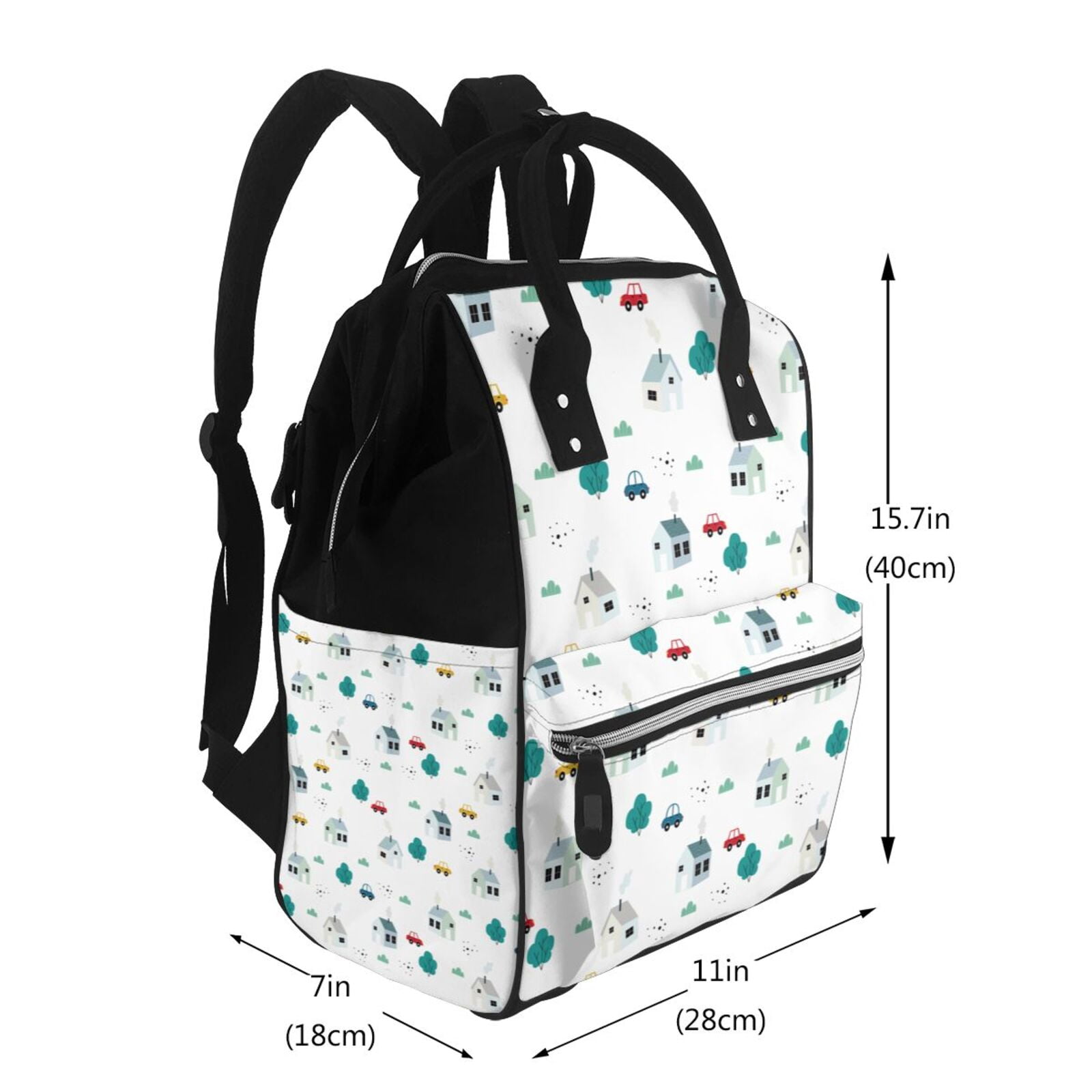 Fuzoiu Cartoon House Car Print Diaper Bag Backpack,Baby Essentials Travel Tote,Multi function Waterproof Diaper Bag, Travel Essentials Baby Bag - Unisex
