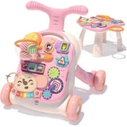 3 in 1 Baby Walker and Activity Center for Girl, Learning to Walk, Sit to Stand, Early Educational Push Toys with Music Panel for Infant Toddler 12+ Months Pink