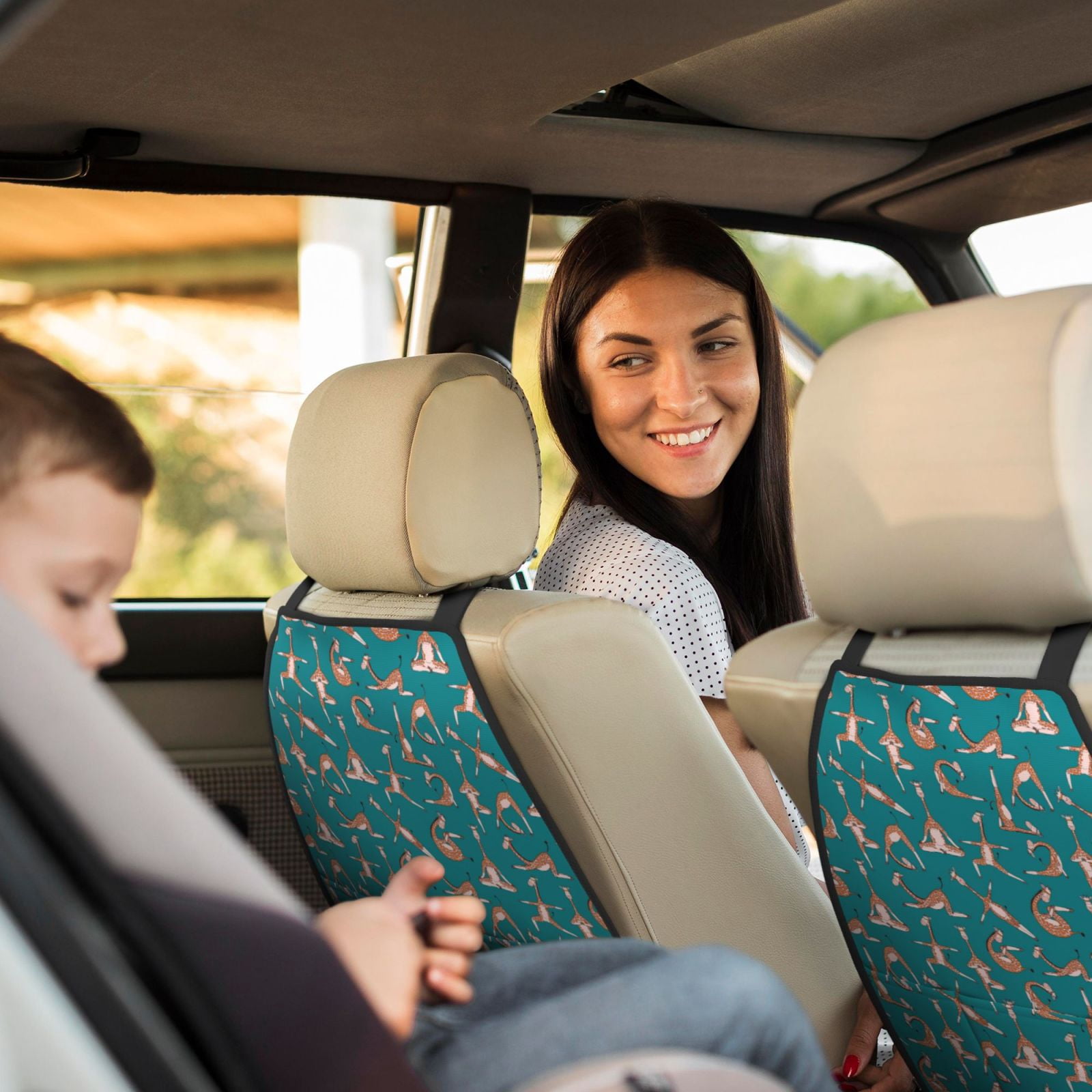 Xecao Giraffes Doing Various Yoga Pattern Car Seat Back Protector 2 Pack Large Capacity Pocket, Kick Mats Back Seat Protector