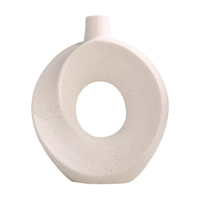 Qaailabf Modern Ceramic Donut Vase for Home Decor, 22x7x26cm, Northern Europe Style Tabletop Decoration, Porcelain Material, Decorative Flower Vase for Shelves, Tables, or Desks, White, 500g