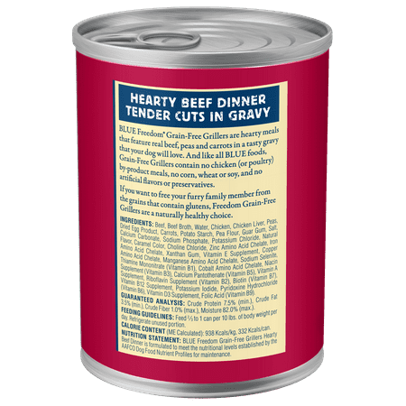Blue Buffalo Freedom Grillers Grain Free Natural Adult Wet Dog Food, Hearty Beef 12.5oz cans (Pack of 12)