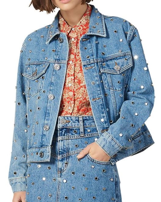 Blue Nelli Studded Denim Jacket, 40 