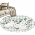 thumbnail image 2 of Round Area Rug 4ft, Easter Farm Rabbit Sketch Non-Shedding Washable Area Rug, Eucalyptus Leaves Gray Checker Non Slip Low-Profile Circle Rugs for Living Room, Bedroom Dining Room, 2 of 9
