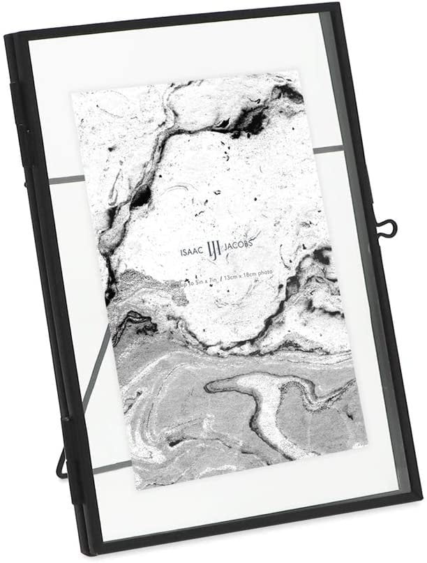 Isaac Jacobs 5x7, Black Modern Style Brass and Glass, Pressed Glass