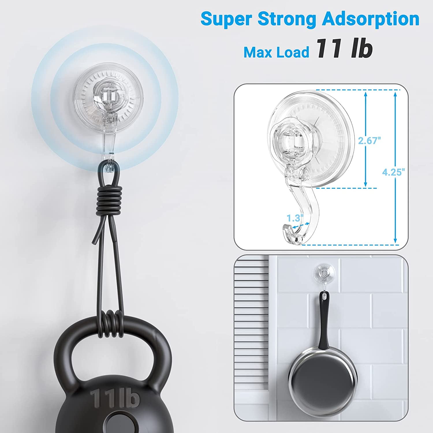 LUXEAR Suction Hooks Powerful Vacuum Suction Cup Hooks- Heavy Duty for  Shower, Waterproof Suction Hanger for Bathroom Kitchen Towel, Robe, Loofah