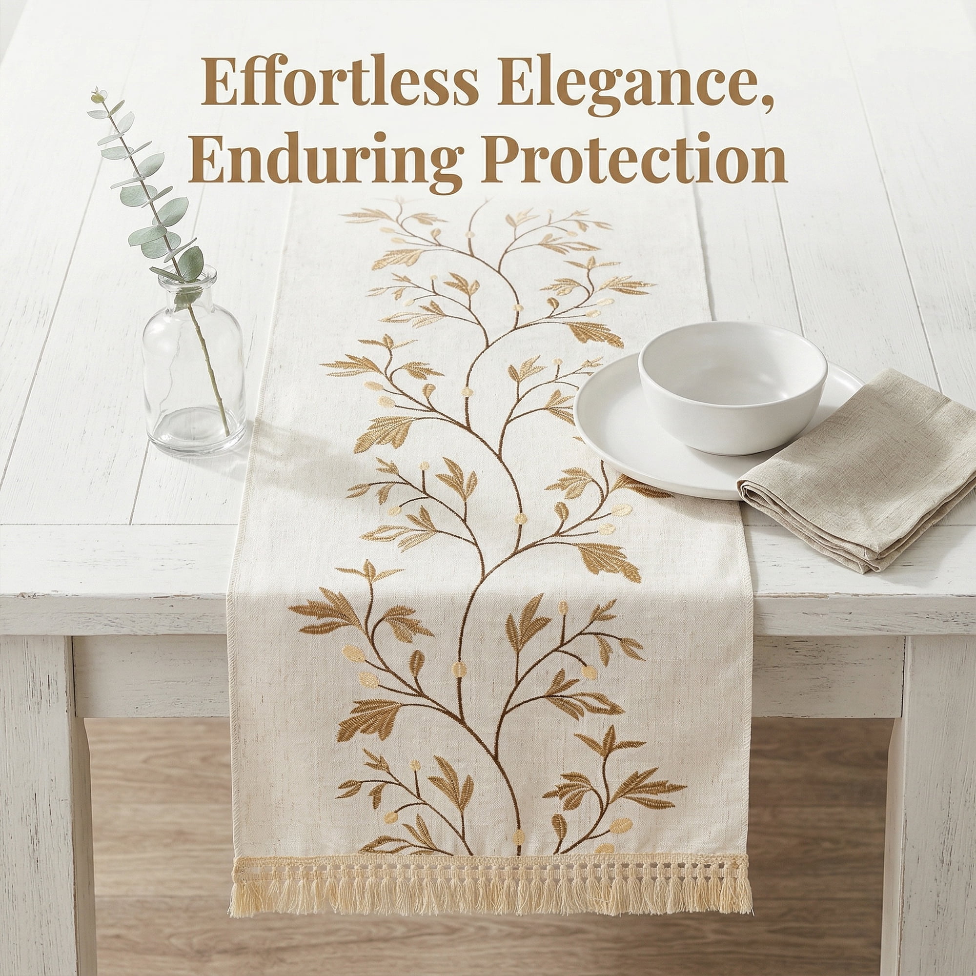 Unique Bargains Long Washable Floral Table Runner for Dining Decor Coffee 15.4"x63"