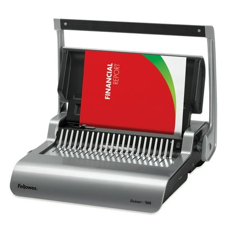 Fellowes Quasar+ 500" Manual Comb Binding Machine, 18-1/8" x 15-3/8" x 5-1/8", Metallic Blue