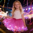 thumbnail image 2 of Ticikt Girls Glowing LED Tulle Tutu Skirt, Colorful Pom Pom Decor Ballet Skirt for Girls Holiday Stage Show,Hot Pink, 2 of 5