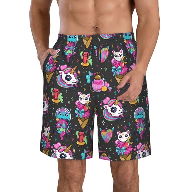 Fotbe Rainbow Unicorn And Cat Icecream Trajes de Baño Estampados para Hombre, Shorts de Verano de Secado Rápido, Ropa de Playa, Bañadores-3X-Large