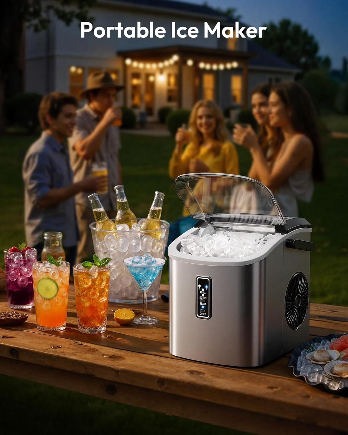 Portable Ice Maker Countertop with Self-Cleaning, 9 Cubes in 6 Mins, 26lbs/24H Capacity, Includes Basket and Scoop for Home and Office