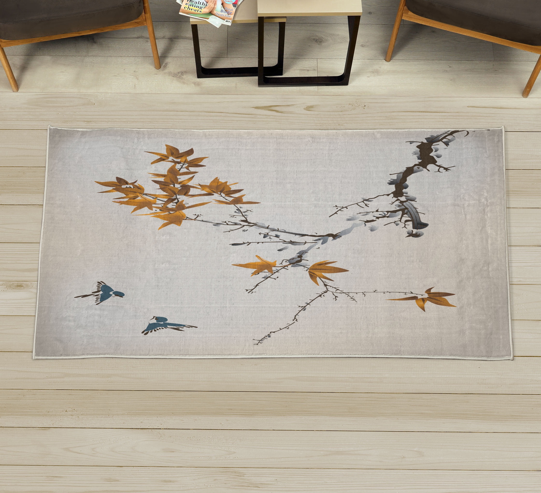 Tree Branch Rugs Japanese Decorative Rug, Cherry Blossom Sakura Tree Branches Romantic ...