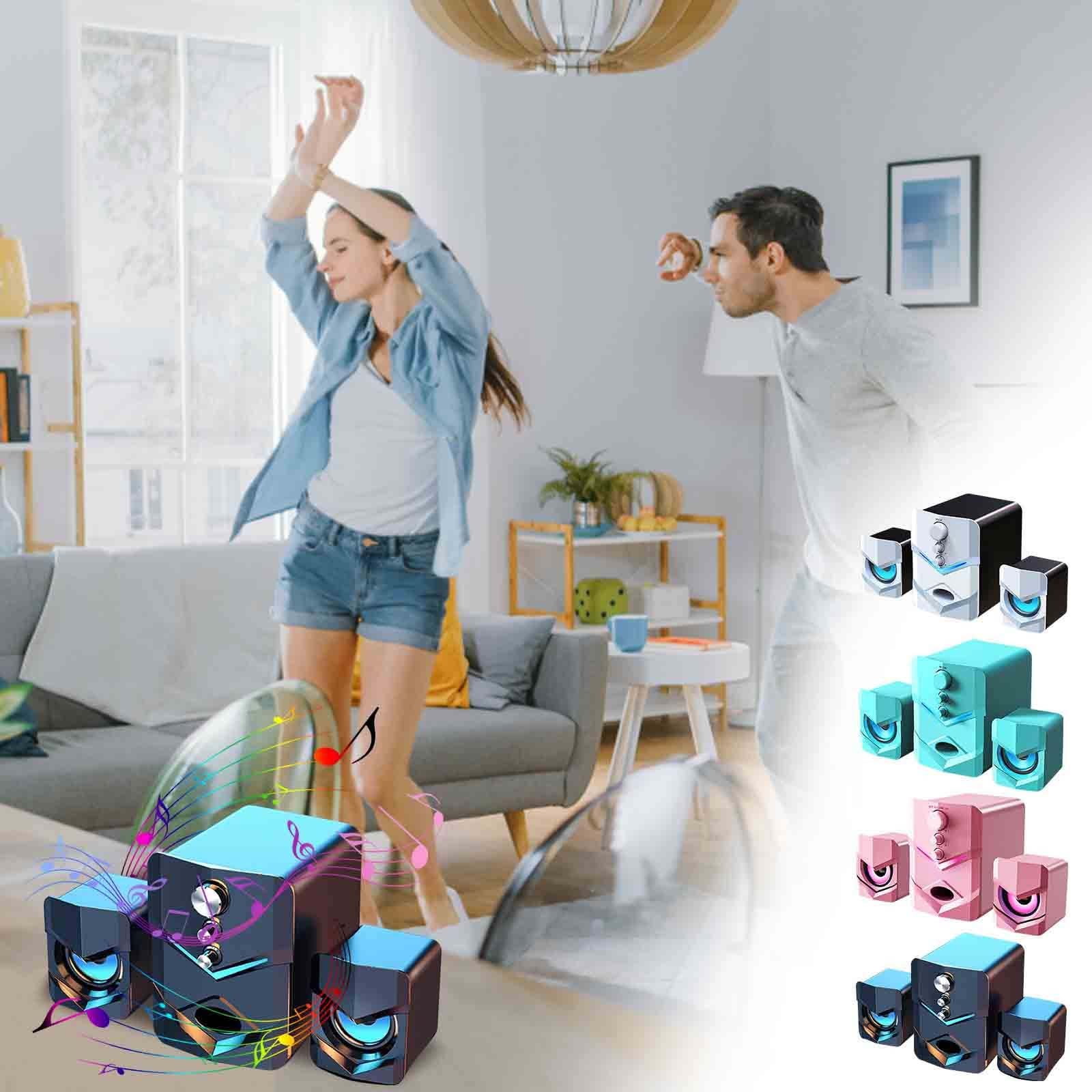 2.1 Channel Bluetooth Computer Speakers, USB Powered Desktop Speakers with Subwoofer & Cool LED Lights, 3.5mm Aux Input for PC Laptop TV Gaming Monitor, Enhanced Bass, Home Office Audio(Pink)