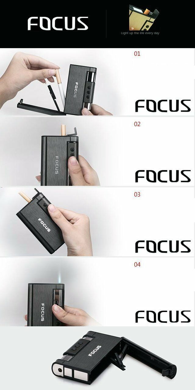 focus cigarette FOCUS Automatic Cigarette Case Dispenser with Built in Torch Lighter