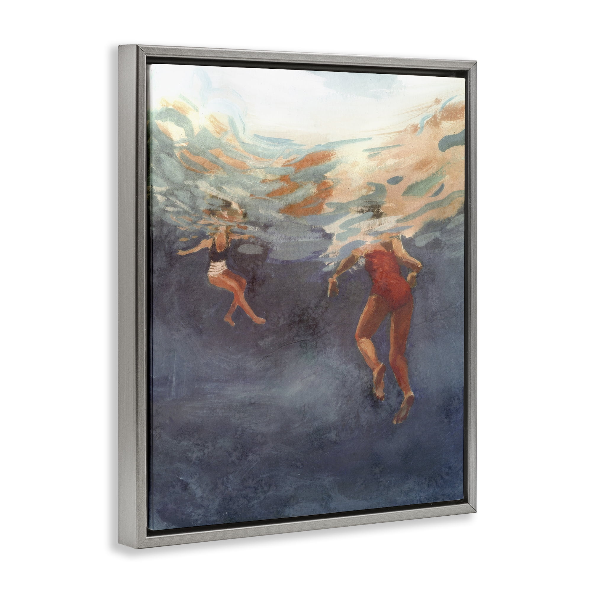 Stupell Industries Summer's Dance Swimmers Gray Framed Floater Canvas Wall Art, design by Victoria Barnes