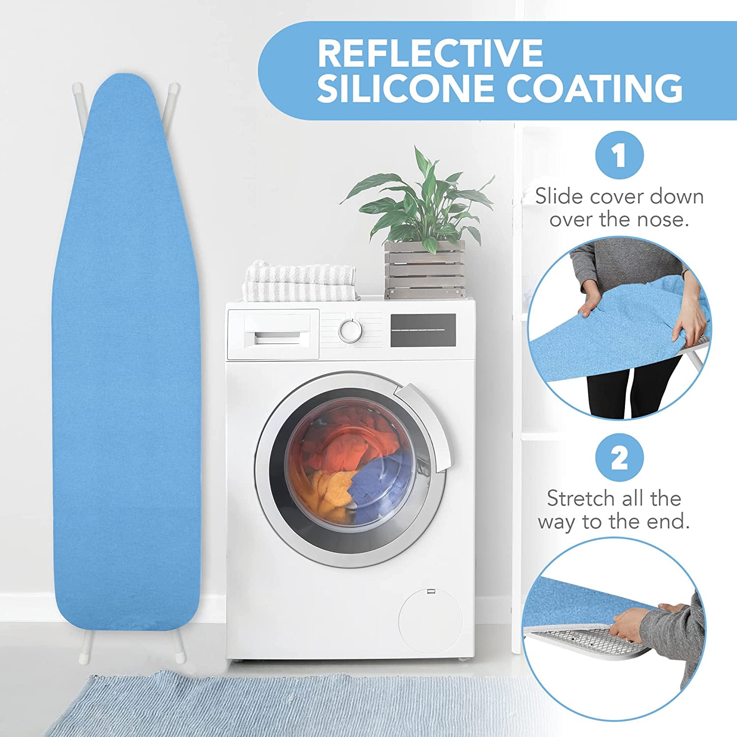 Hold N' Storage Ironing Board Cover and Pad, Large Fits All Standard Sizes 15" x 54" - Blue