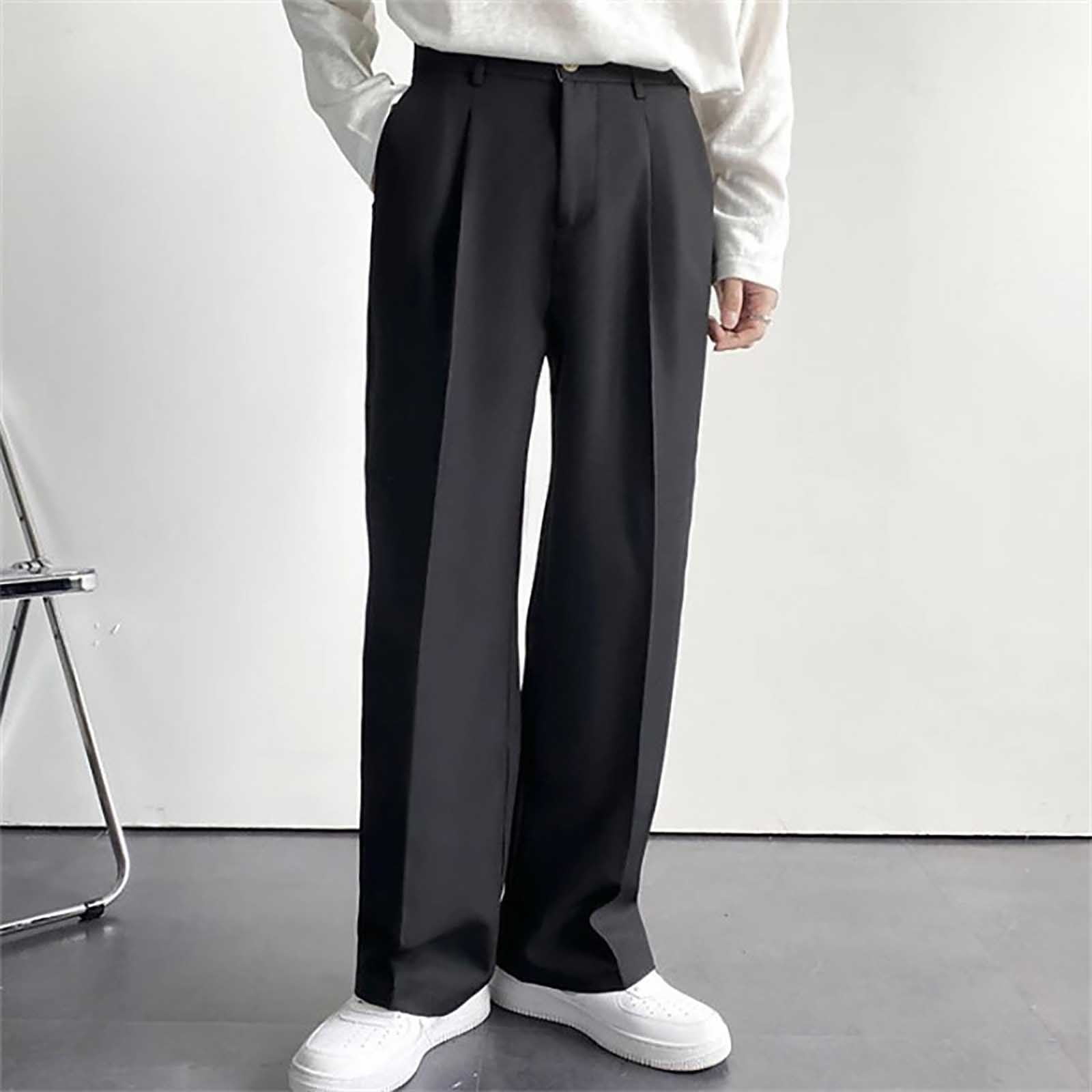 GLVSZ Men's Fold Pleated Dress Pants Straight Wide Leg Suit GLVSZ Men's Fold Pleated Dress Pants Straight Wide Leg Suit