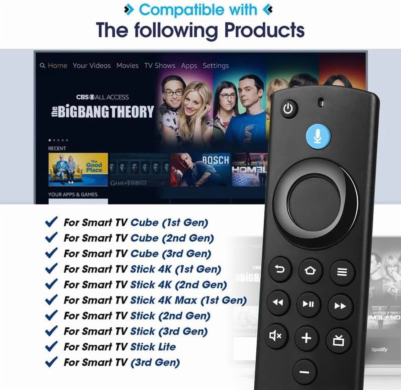 Replacement Firestick Remote Compatible with Fire-Series TVs Stick & Cube, TV Stick Lite/HD/4K(1st/2nd Gen), 3rd Gen Smart TV, for Stick 4K Max 1st Gen & TVs Cube(1st/2nd/3rd Gen)