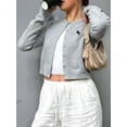 thumbnail image 6 of Women'S Button Up Crew Neck Cardigan Long Sleeve Knitted Sweater Outwear Grey S, 6 of 7
