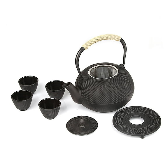 60oz Japanese Cast Iron Pot Tea Set - Black Color Teapot with Infuser and Trivet for Loose Tea Adults, Best for Christmas