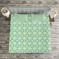 thumbnail image 3 of Ambesonne Ikat Quilted Bedspread Set 3 Pcs, Vibrant Ogee Motif, Queen Size, Mint Green Yellow Green, 3 of 3