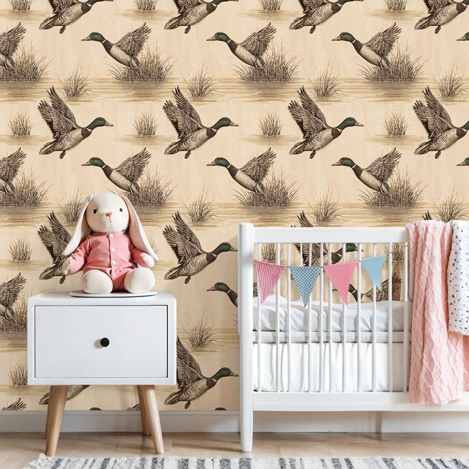 Peel and Stick Wallpaper Vintage Ducks Grasses Rustic Wood Wall Mural 23.6in x 9.8ft Self Adhesive Removable Wall Paper Renter Friendly Wallpaper for Nursery Bedroom Cabinets