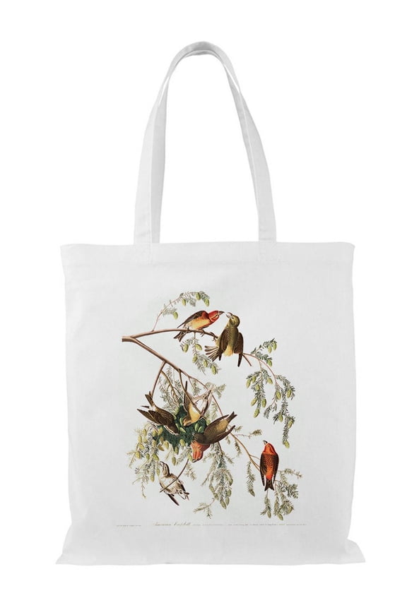 Red Crossbills Tote Bag - John James Audubon Designs, One Size Cotton Canvas Tote Bag