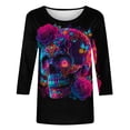 thumbnail image 5 of Xdegoge Womens Sugar Skull Graphic Tees Long Sleeve Crewneck Casual Tops Day Of The Dead Print Loose Fit Shirts Fall Festival Holiday Novelty Blouses, 5 of 5