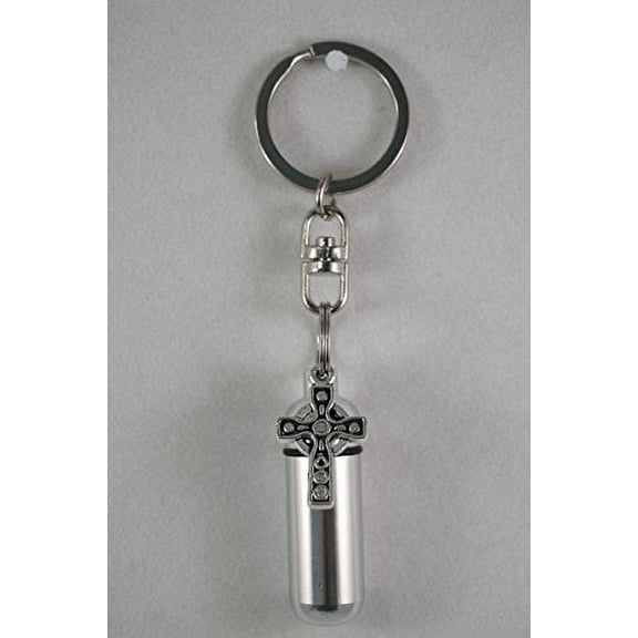 Silver CELTIC CROSS CREMATION URN on Swivel Stainless Steel Keychain
