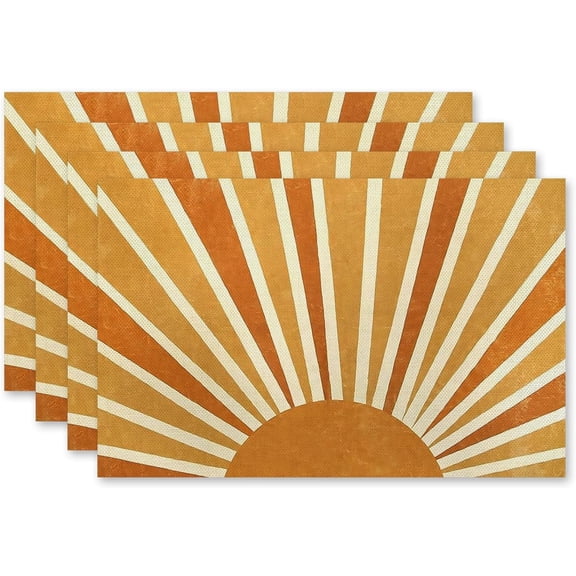 Boho Placemats Set of 4, 70s Retro Boho Neutral Sun Sunshine Placemats, Boho Mid Century Modern Table Mats Place Mats for Kitchen Dining Table Decoration 16.9x11.4 Inch
