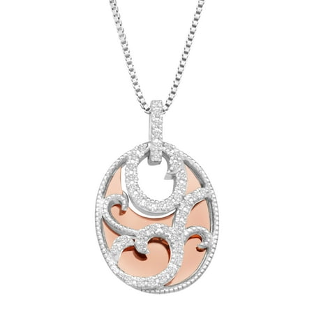 Duet 1/5 ct Diamond Filigree Overlay Pendant Necklace in Sterling Silver & 14kt Rose Gold