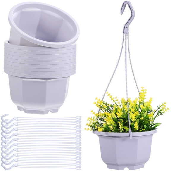 RENACLIPY 10-Pack White Hanging Flower Baskets for Balcony, Garden, Patio - Outdoor Plant Holders