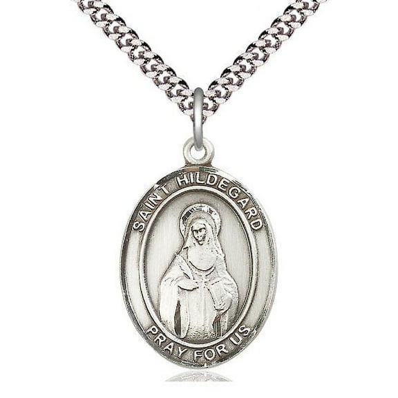Extel Large Oval Pewter St. Hildegard Von Bingen Pendant with 24" chain, Made in USA