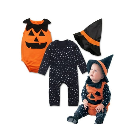 StylesILove Halloween Pumpkin Costume Pumpkin Vest, Romper and Hat 3-Piece (12-18 Months)