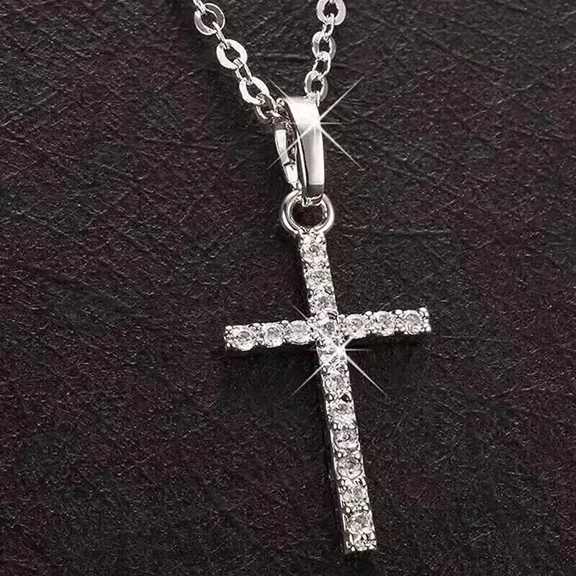 1.20Ct Round Cut Lab Created Diamond Cross Pendant Chain 14K White Gold Plated