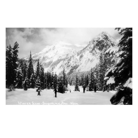 Snoqualmie Pass, Washington, View of Skiers Skiing during the Winter by Mountain Print Wall Art By Lantern