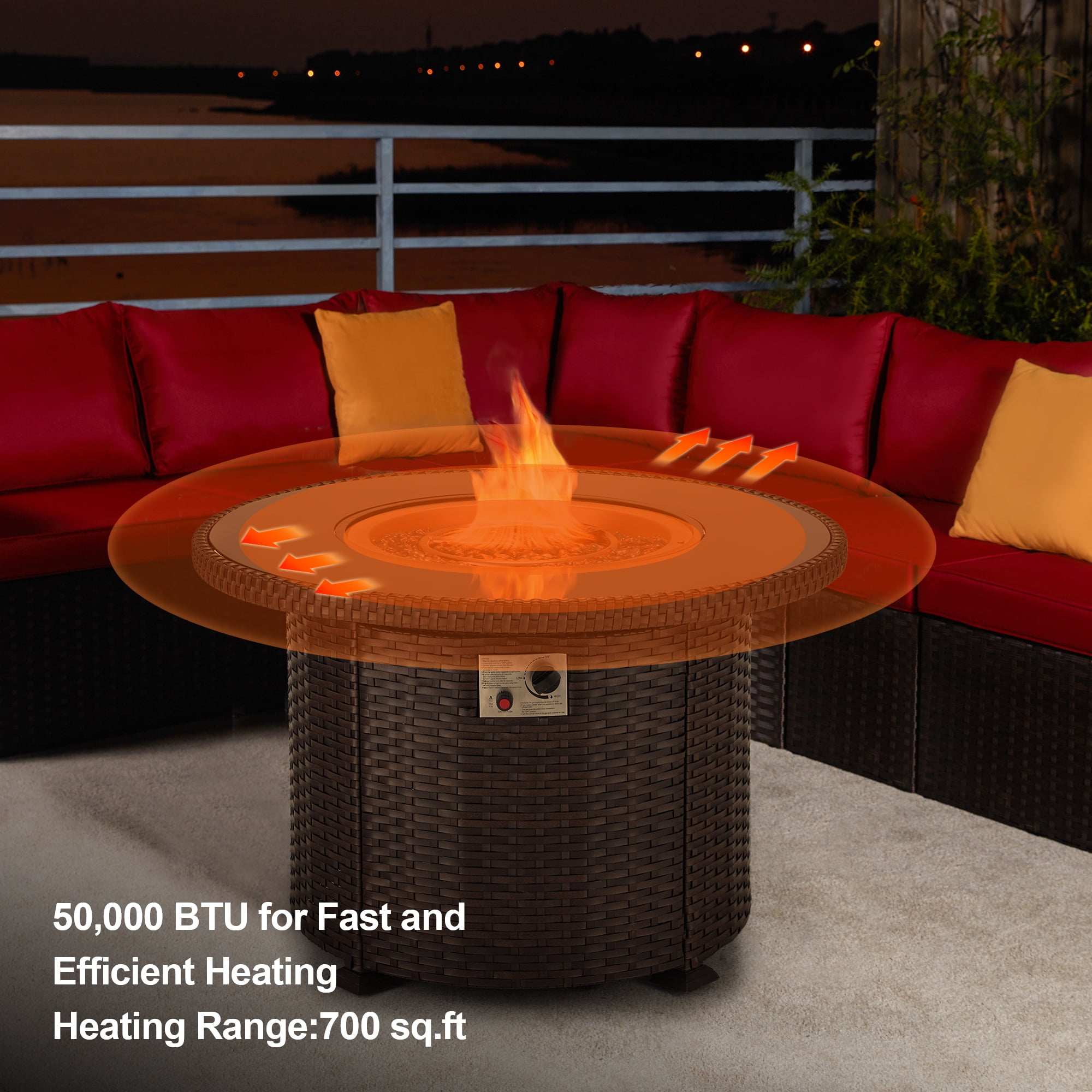 HOMREST Propane Gas Fire Pit Table, 38.1'' Round Fire Pit Table 50,000 BTU CSA Certified Outdoor Patio Wicker Fire Table with Weather-Resistant Cover