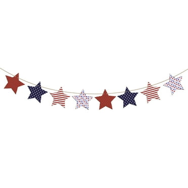 YIBAGA 4th of July Banner Patriotic Independence Day Decorations Wooden Star Decor, Red White Blue