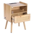 thumbnail image 4 of KFFKFF Wicker Nightstand, Chic Bedside Stand with Drawer and Open Shelf, Wooden End Table with Sturdy Wood Legs, Wicker Accent Table with Power Outlet, Suitable for Bedroom, Office & Lounge, 4 of 9