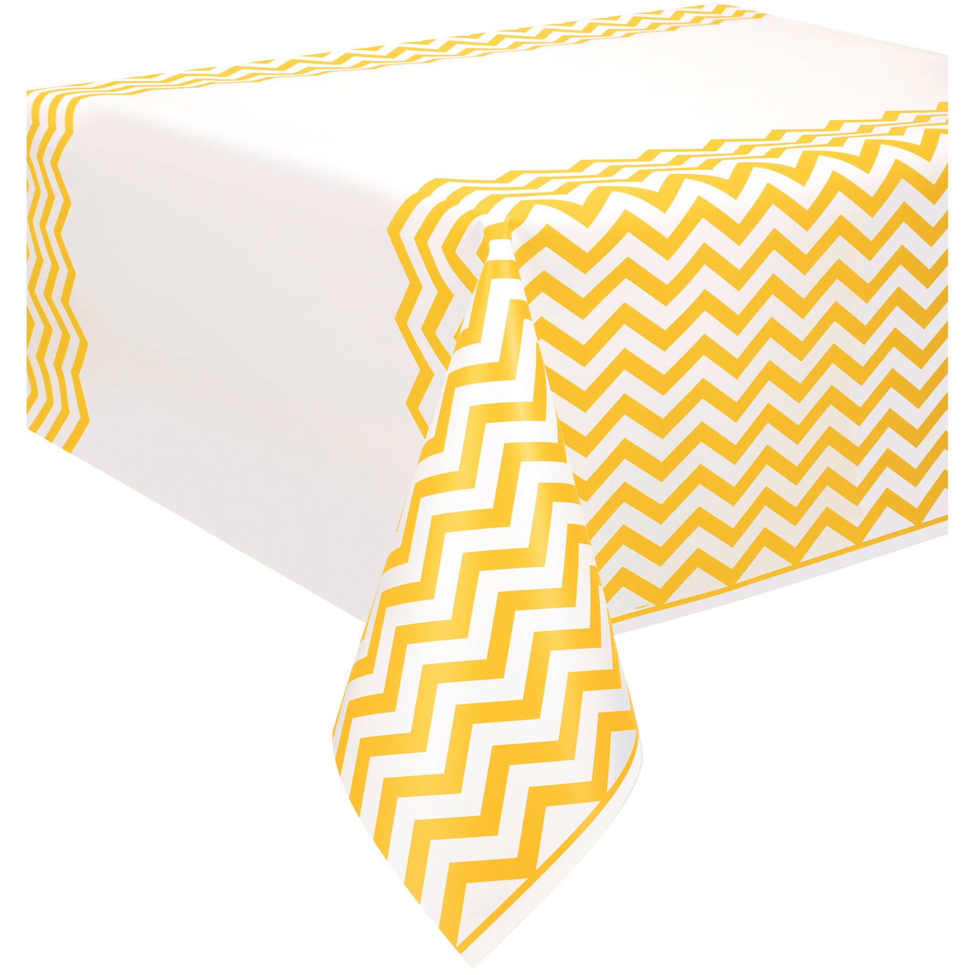 (3 Pack) Plastic Yellow Chevron Table Cover, 108" x 54"