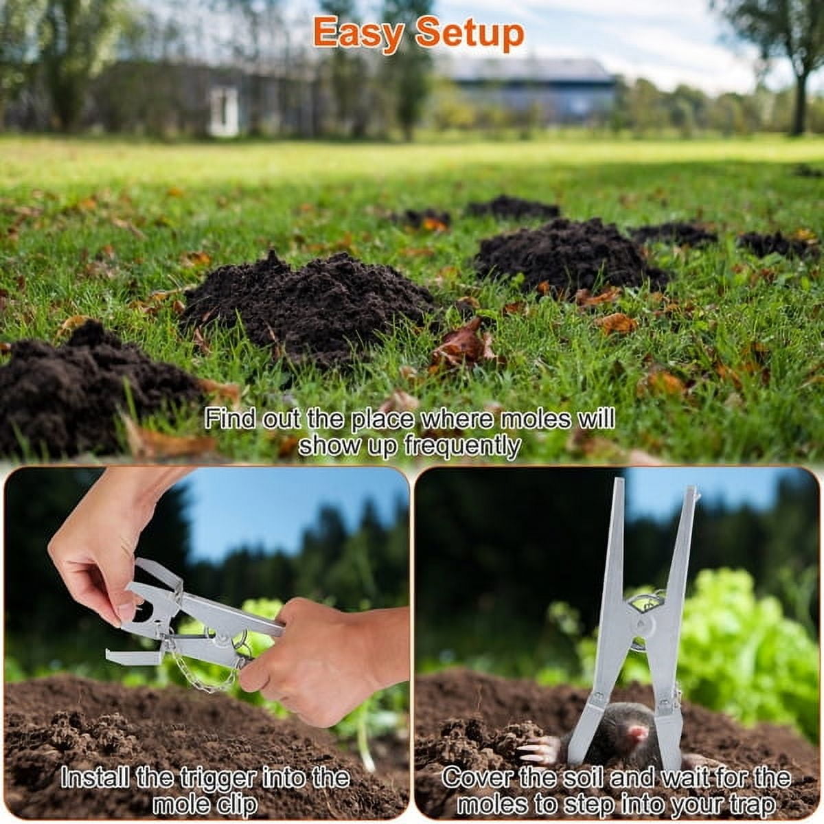 4-Pack Reusable Mole Traps with Scissor Jaw - Effective Mole Killer for Garden, Yard, Farm - Easy Set Spring Mechanism, Humane Removal