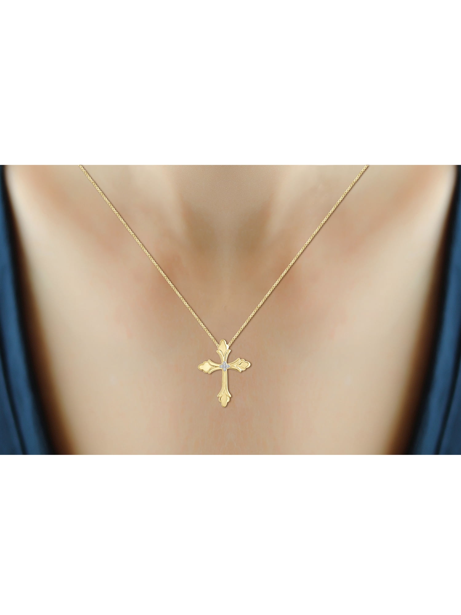 JewelersClub 14K Gold Plated Accent Diamond Cross Pendant Necklace for Women White Diamonds + 18” Rope Chain Included JewelersClub 14K Gold Plated