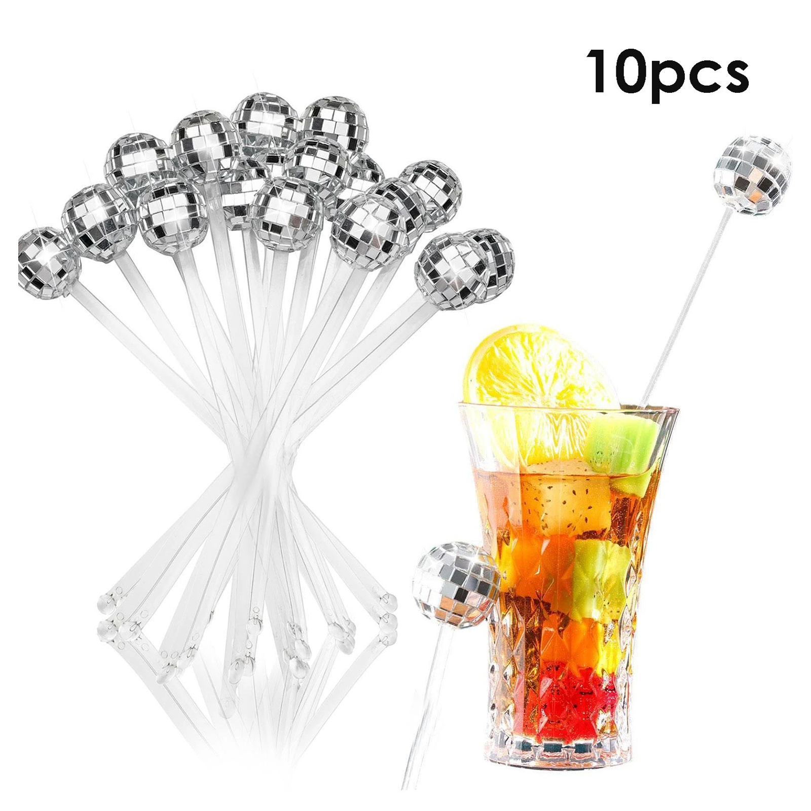 MATHOWAL 10Pcs Disco Ball Drink Stirrers Plastic Mini Disco Ball