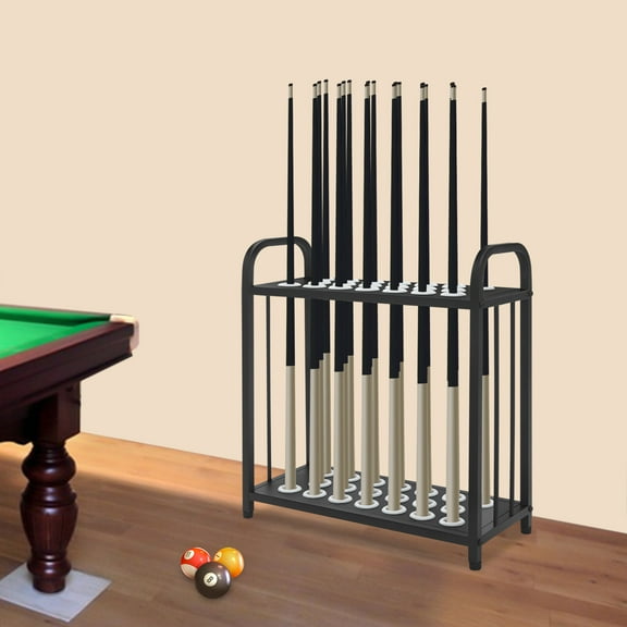 ToppiJoy  Adjustable Floor Stand Pool Stick Holder Double-Tier Vertical Pool Cue Racks Heavy Duty Pool Cue Sticks for Bar, Billiard Room, Game Room, Club and Gym (Black, 20 Holes)