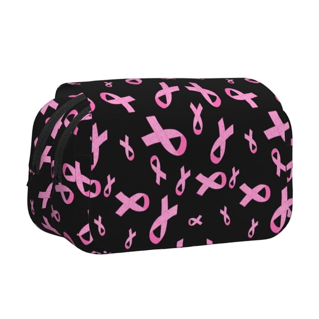 Disketp Breast Cancer Awareness Estuche de Lápices de Doble Capa con Tapa Abatible y Cremallera, Organizador Escolar para Adolescentes y Adultos