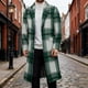 thumbnail image 2 of Kalauyu Men's Casual Notched Collar Plaid Single Breasted Wool Blend Formal Trench Top Coat, 2 of 7