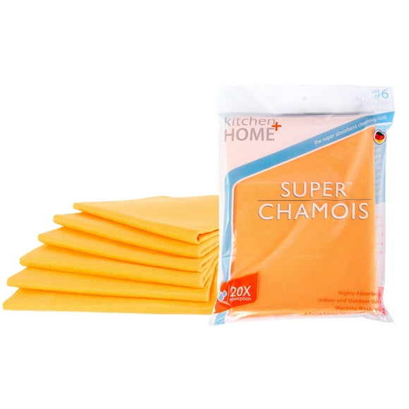 Super Chamois - Extra Large 20"" X 27"" Super Absorbent Cleaning Cloth - 6 Pack Orange Shammy - Holds 10x It's Weight in Liquid