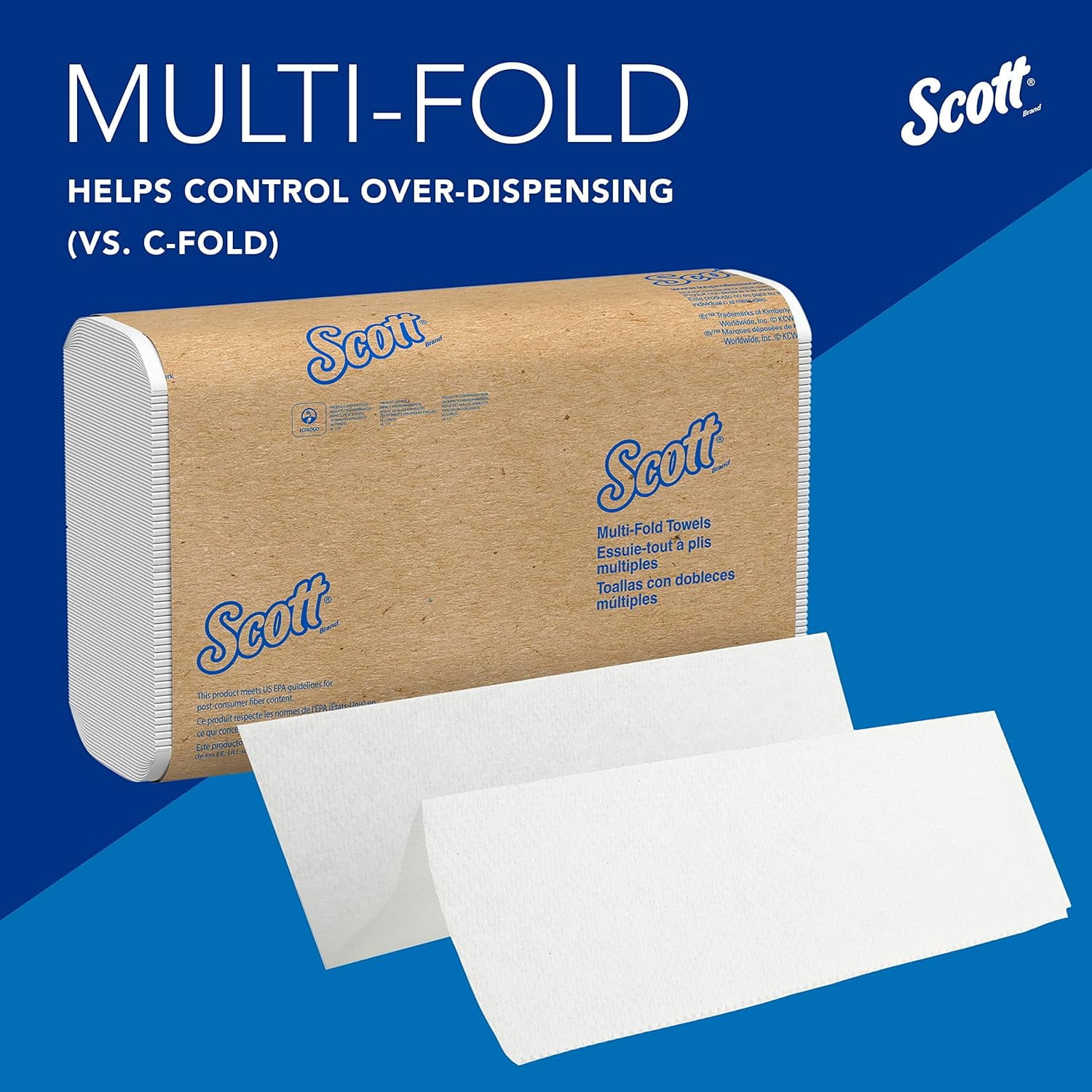 Kimberly-Clark Scott Multifold Paper Towels, Bulk, 9.2" x 9.4" sheets, White, 250 Sheets/Pack, 16 Packs/Case